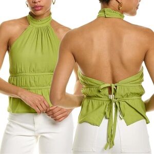 Anthropologie Line & Dot Sienna Halter Peplum Top Open Back Green NWT S